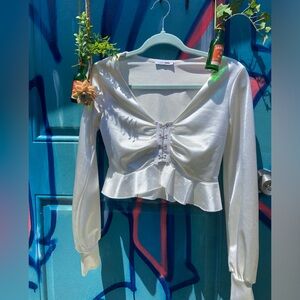 Silky White Long Sleeve Blouse